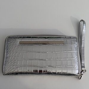Steve Madden Metallic Silver Croc-Embossed Clutch